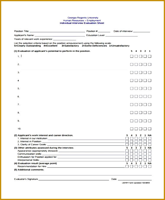 9 Interview Sheet Templates Free Sample Example Format 678558
