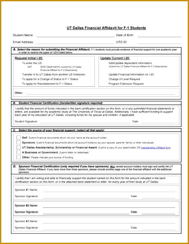 Perfect Financial Affidavit Form Template for Student with Name 782604