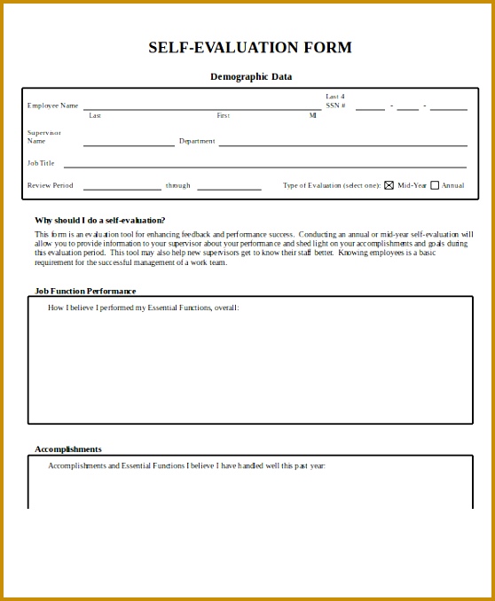 Employee Self Evaluation Form Template In Word 678558