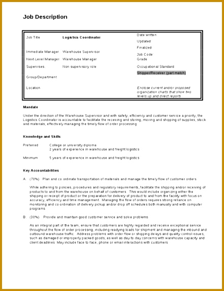 job description for logistics coordinator hashdoc 570440