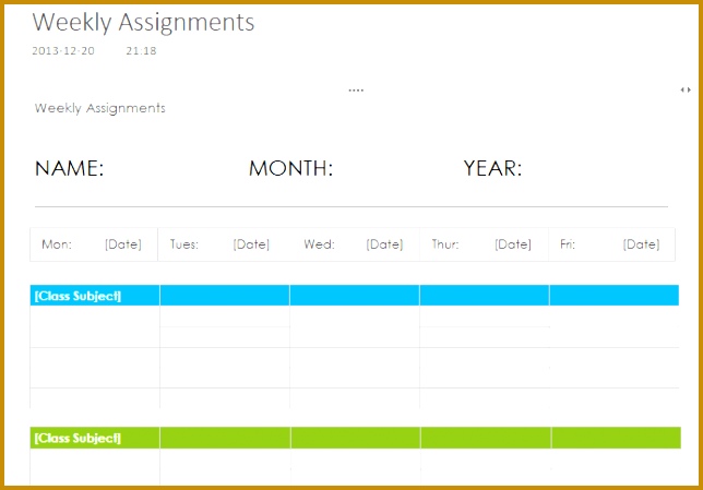 Weekly Assignments Template 449644