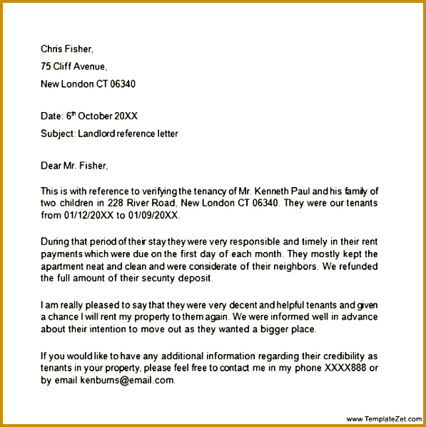 Landlord Reference Letter Template 598597