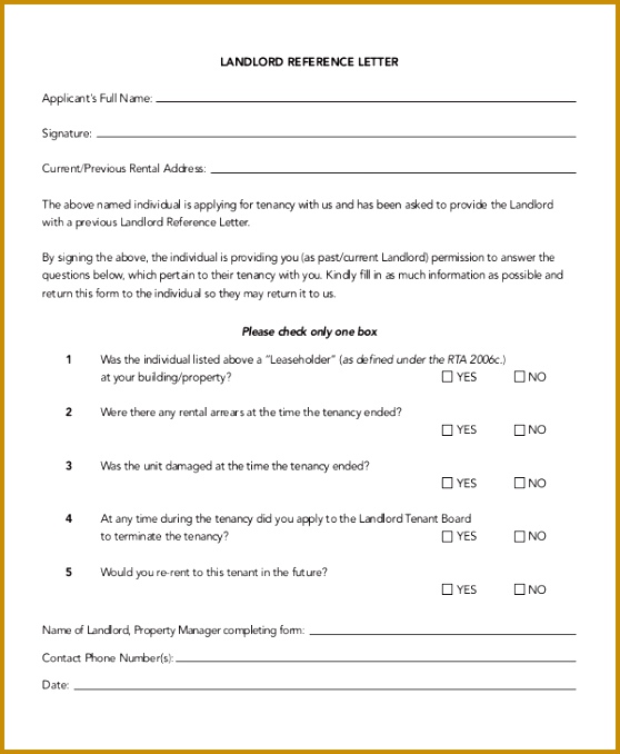 Landlord Reference Letter From A Previous Landlord 678558