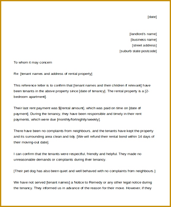 Rental Reference Letter Sample 558678