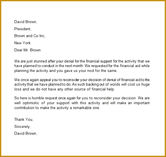 Sample Letter For Financial Aid 511539
