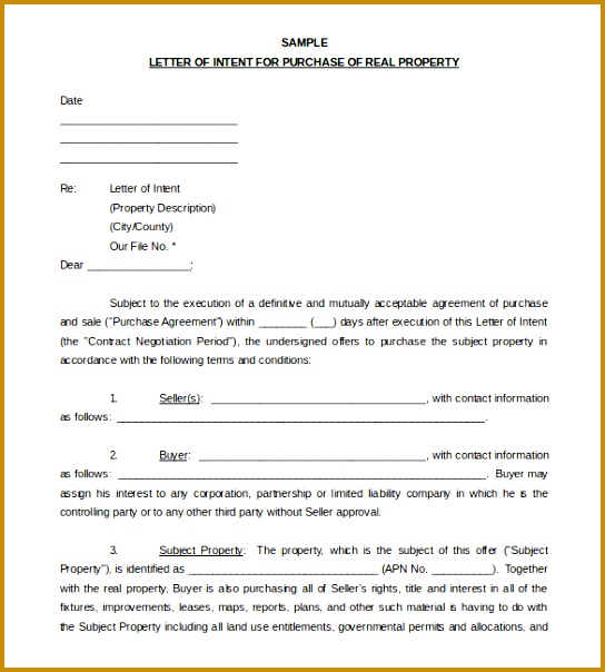 Sample Letter of Intent to Purchase Word Format Download 604544