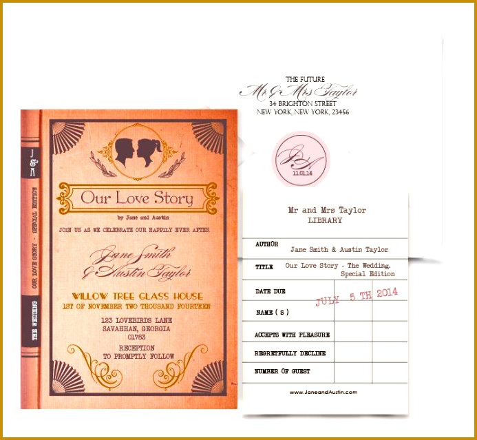 Vintage Book Wedding Invitation Digital Custom PDF Love Story Library Card response card Nellieandco 639693