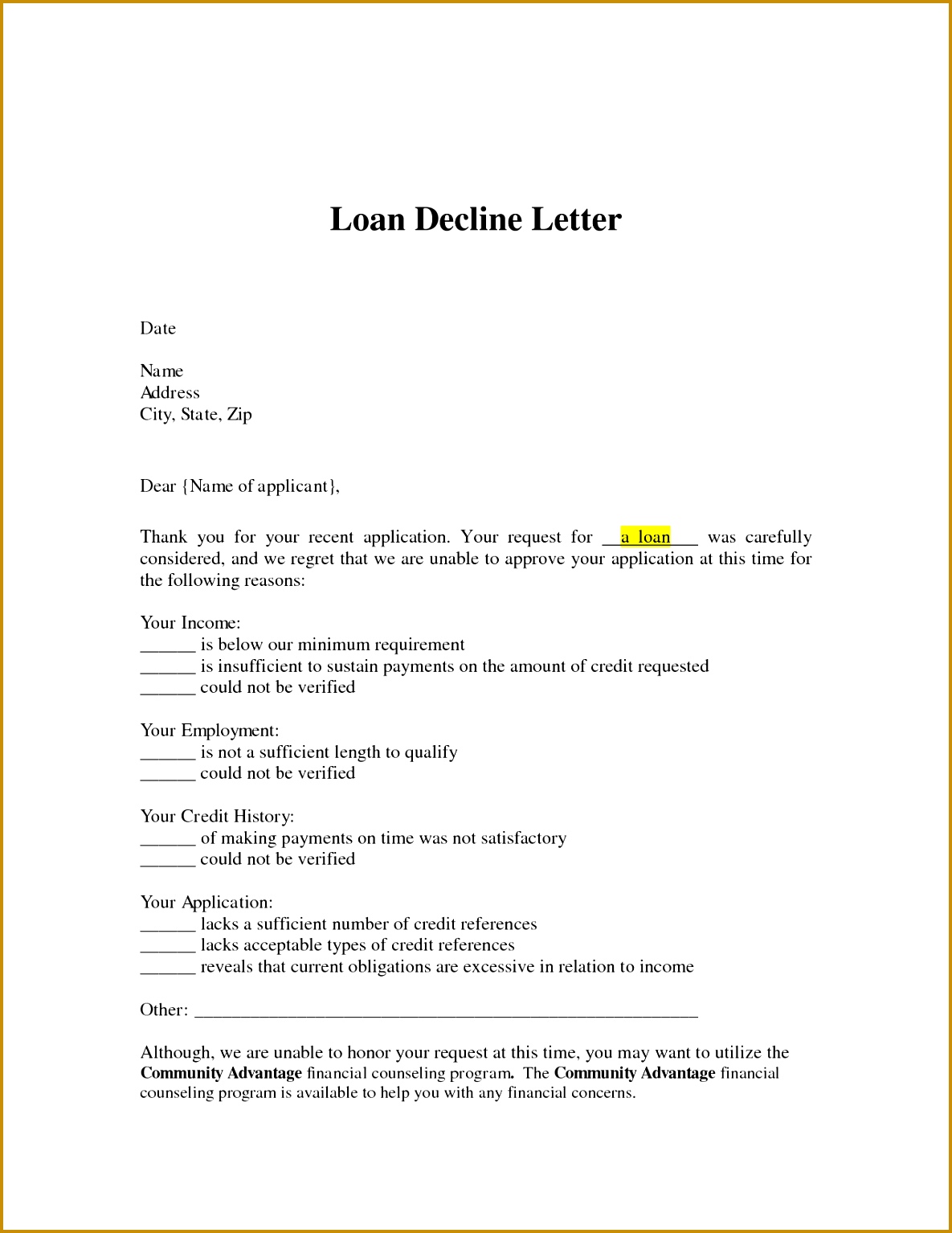 Loan Decline Letter loan denial letter arrives you can use that dweOz Loan Decline Letter loan denial letter arrives you can use that information to see 15341185