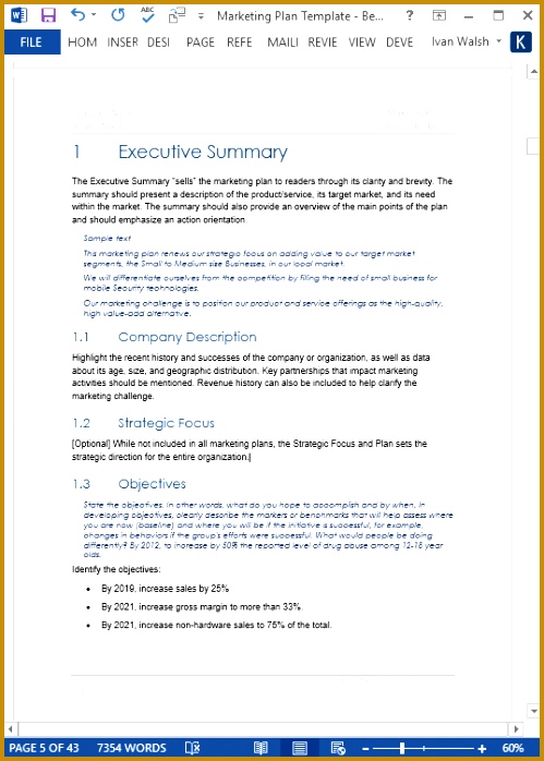 Classic Marketing Plan Template Page 1 of the Table of Contents 698499