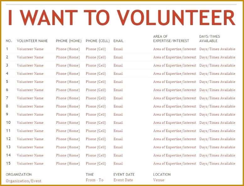 Here is preview of This First Sample Volunteer Sign up Sheet Template created using MS Word 777592