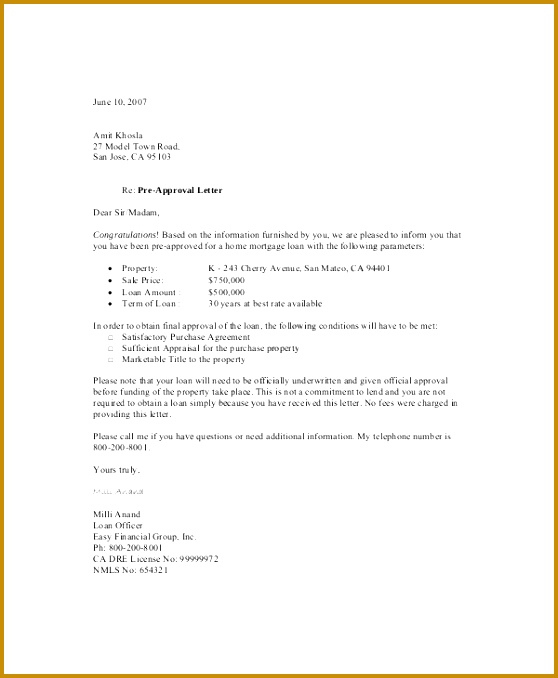 Pre Approval Letter 558678