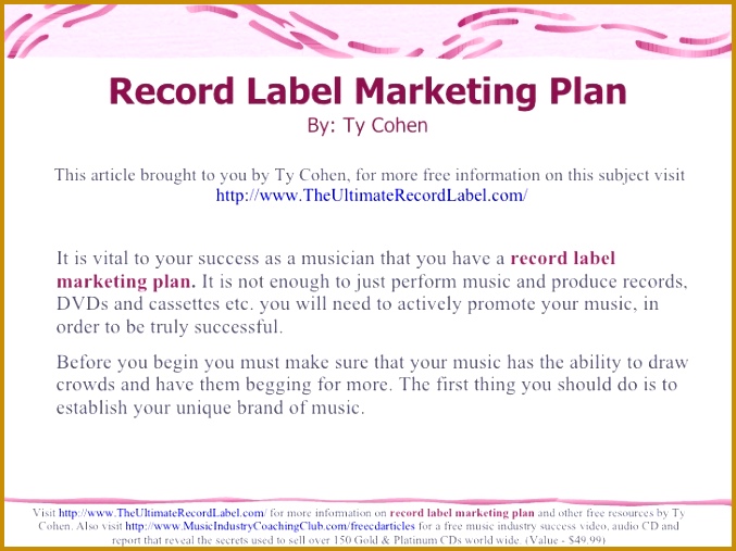 Record Label Marketing Plan By Ty Cohen This article brought to you by Ty Cohen 677507