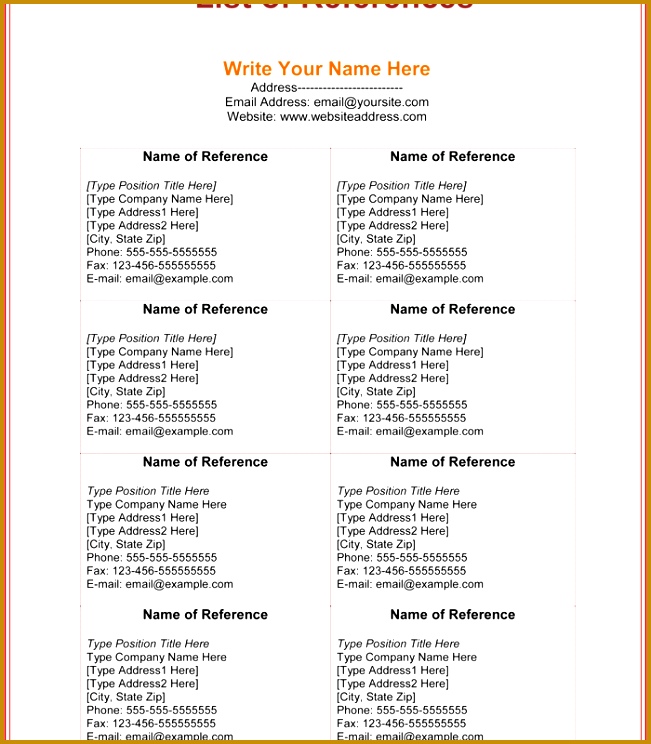 3 Free Printable Reference List Template for Word 744651