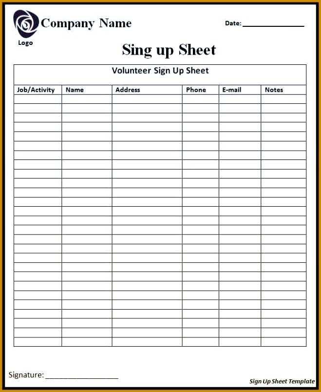 sign up sheet template name email phone number Sign up Sheet Template 804659