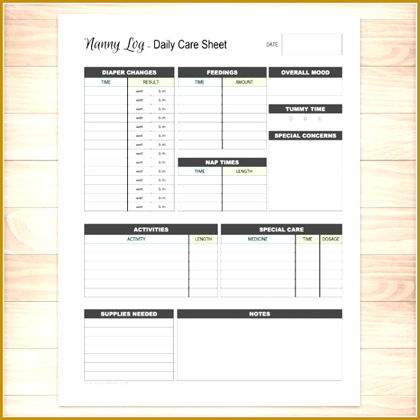 Printable Nanny Log Daily Infant Care Sheet Babysitter efsXc ðzoom 604604