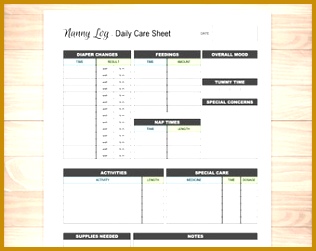 Baby care log qusds Printable Nanny Log Daily Infant Care Sheet Babysitter Caregiver Blue Green Boy Baby Care 251316