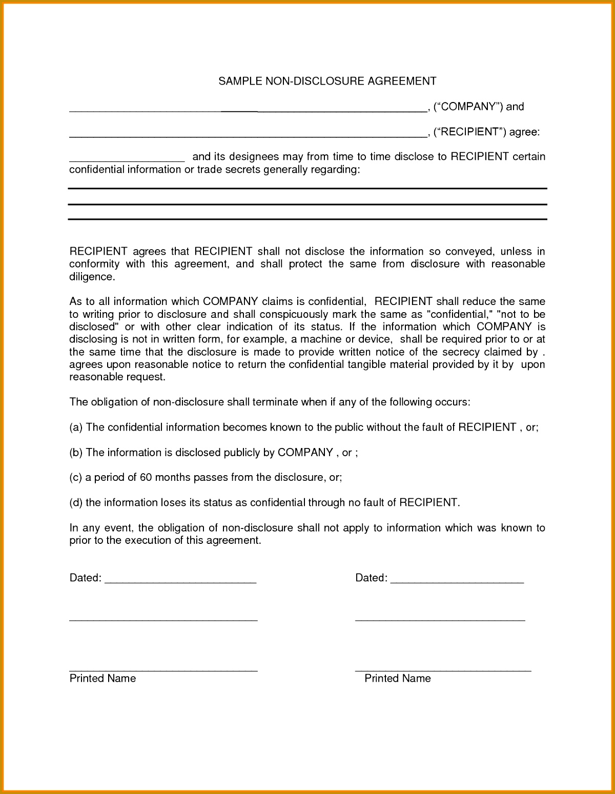 Printable Nda Form Printable Forms Free Online