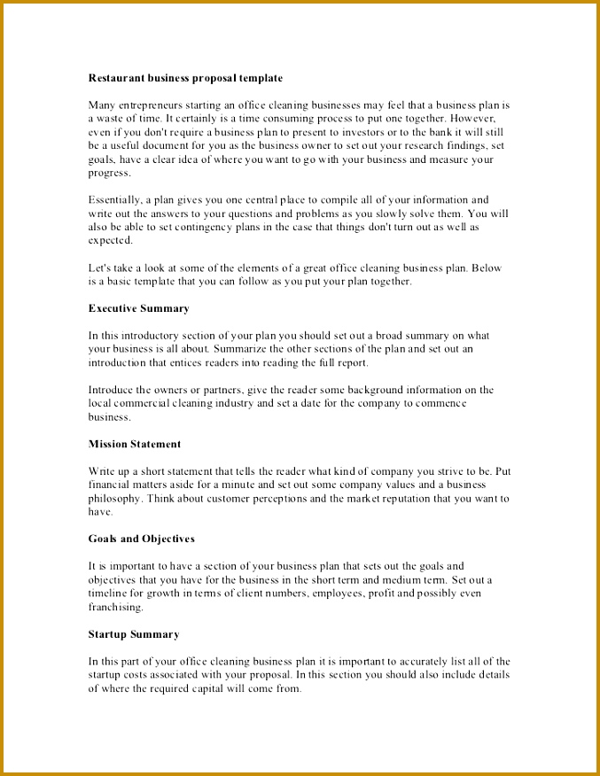 Restaurant business proposal templateMany entrepreneurs starting an office cleaning businesses may feel that a business pl 677876