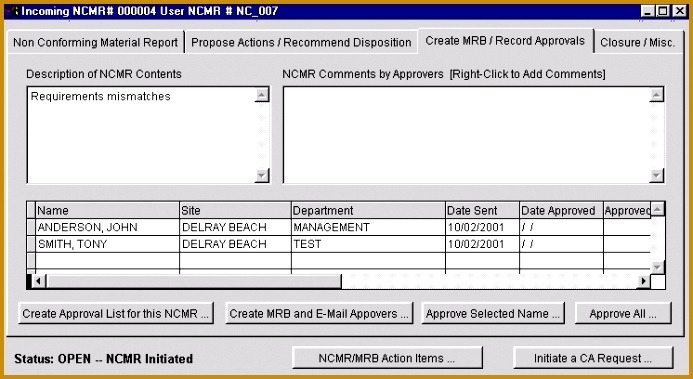 Each approver is asked for approval or rejected of the NCMR Disposition To approve the re mended actions and disposition the approver checks his her your 693379