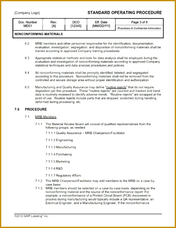 NON CONFORMING MATERIALS & DEVIATIONS SOP Template 736569