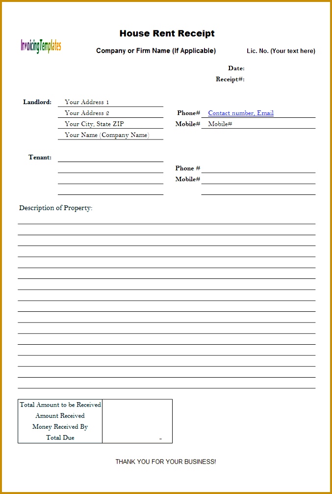 House Rent Receipt Form 1006677