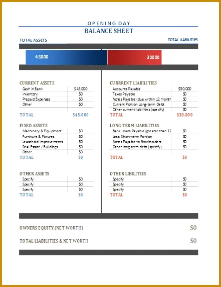 Opening Day Balance Sheet DOWNLOAD at day balance sheet Daily Microsoft Templates Pinterest 571441