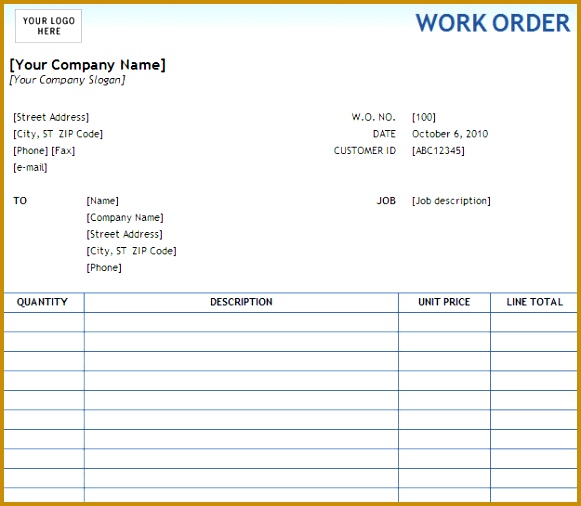 Work Order Template Blank Work Order Auto Repair Work Order tkdrd Work Order Form 506581