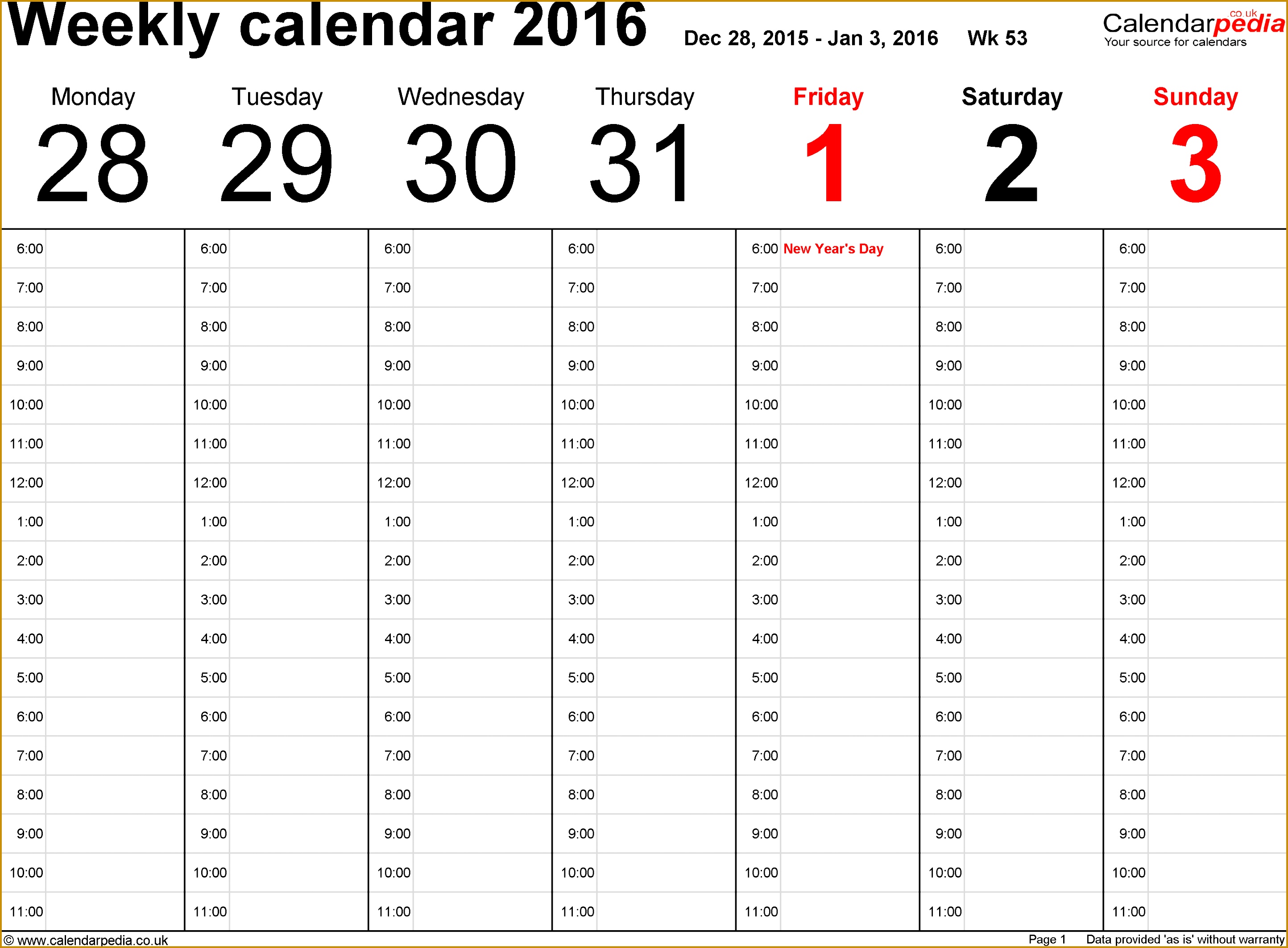 PDF template 1 Weekly calendar 2016 landscape orientation 53 pages 1 calendar 21252887