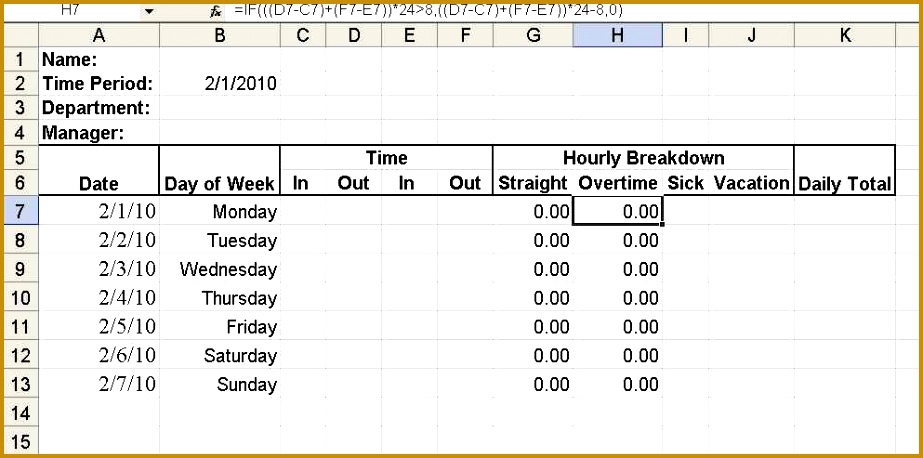 Work Hours Excel Template Build A Simple Timesheet In Excel Techrepublic Printable 458923