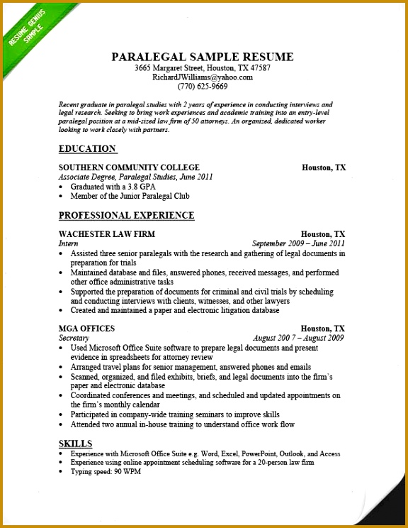 Resume Example for Paralegal 744576