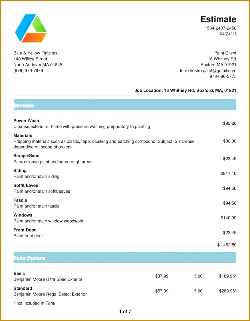 Sample Exterior Estimate Document 1125876