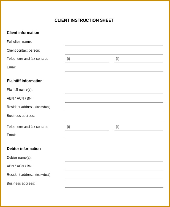 Client Instruction Sheet Template 678558