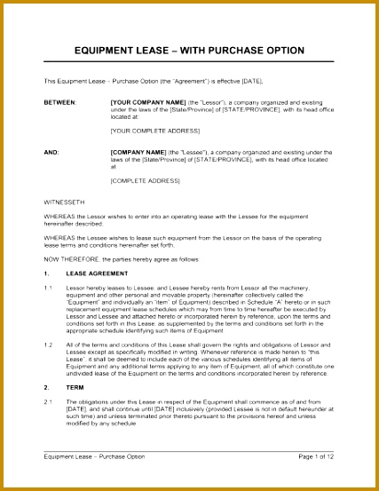 Equipment Lease Agreement With Option to Purchase Template jt0hb Equipment Lease Agreement With Option to Purchase 553427