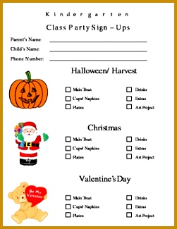 Parent Letter Classroom Holidays and Party Sign Up Sheet 325251