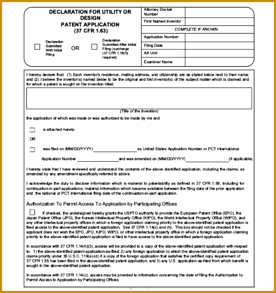 Declaration For Design Patent Application Template PDF Format Free Download 576544