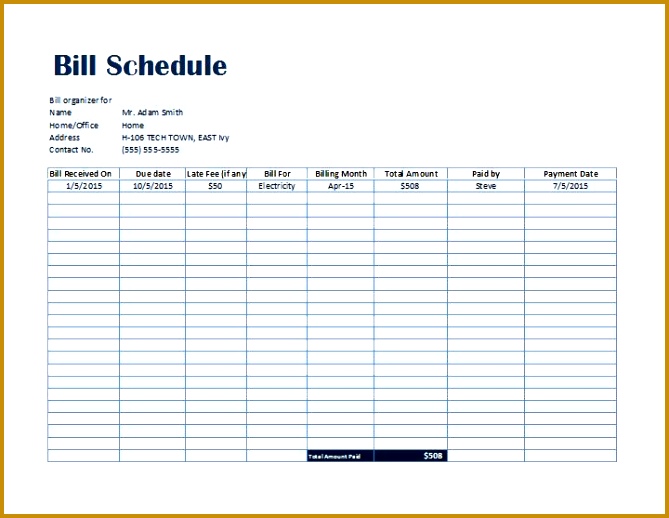 Bill Payment Schedule 518669