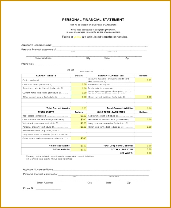 Sample Personal Financial Statement Form 9 Examples In Pdf 558678