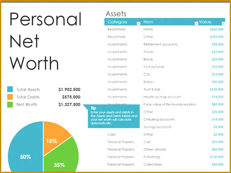 Personal net worth calculator Templates and more fice 558744