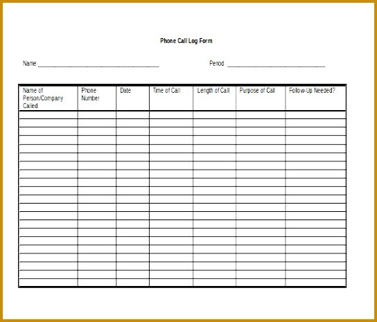 Call Log Template MS Word File 465544
