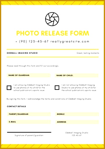 Yellow Shutter Stripes Release Form Permission Slip Letters 511360