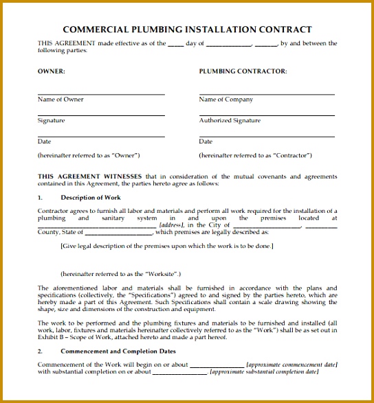 Example Plumbing Construction Contract PDF Download 587544