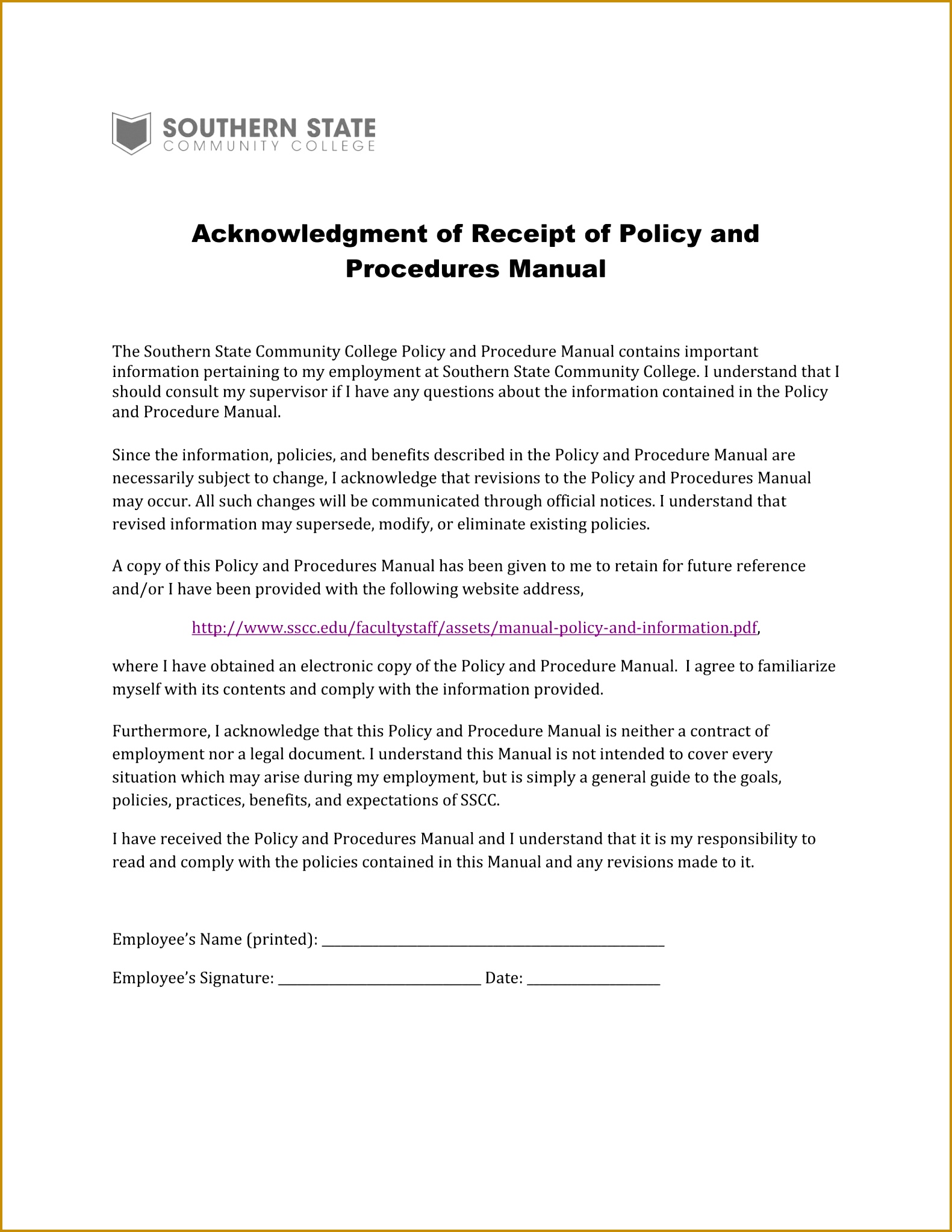 Employee Evaluation Template Free Reference Sample Receipt Payment Policy And Procedures Manual Acknowledgement Form 1 15812046