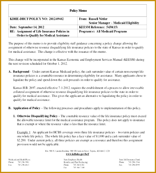 Life Insurance Assignment Policy Memo Document Download in PDF 604544