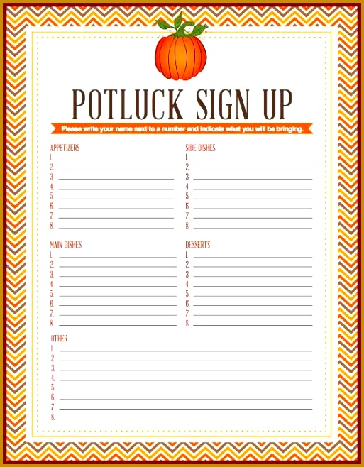 Potluck Printable Sign Up Sheet Thanksgiving Church Signs 658513