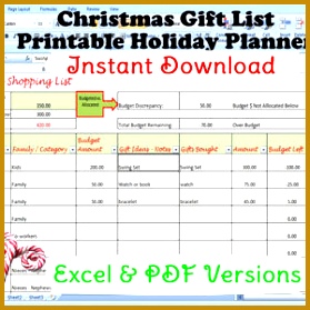 Christmas Gift List Template Holiday Gift Planner – Instant Download 279279