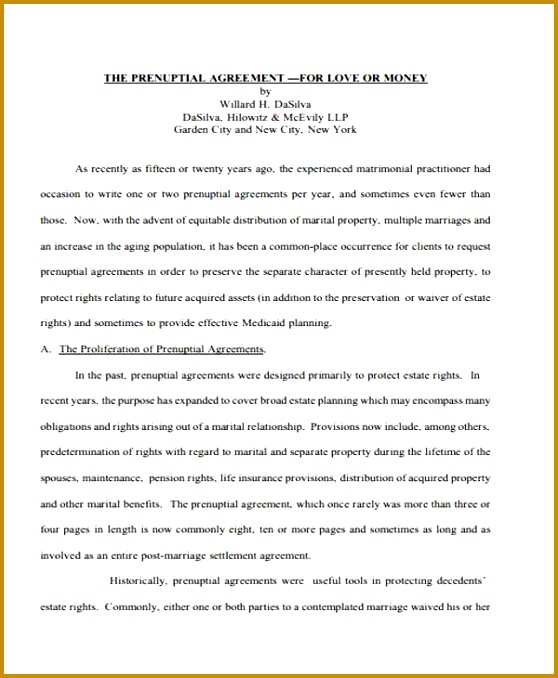 Prenuptial Agreement Form Example 558678