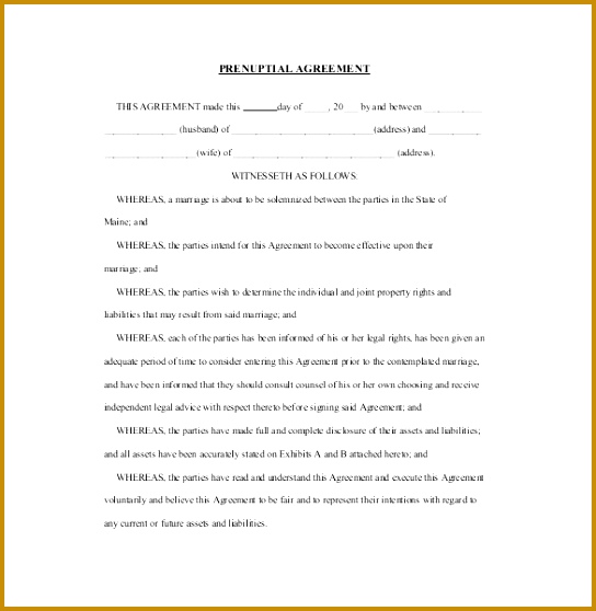 Prenuptial Agreement Form Template Download 544558