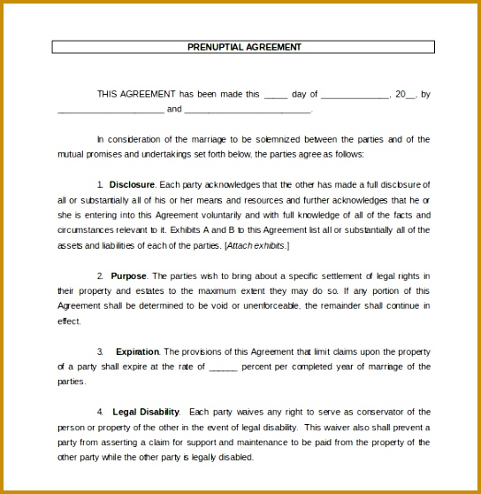 Prenuptial Agreement Document Template Free Download 558544