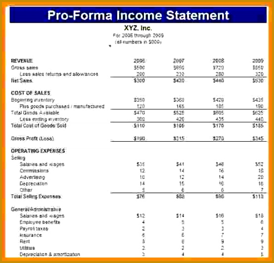 pro forma financial statements template proforma in e statement sheet 531554