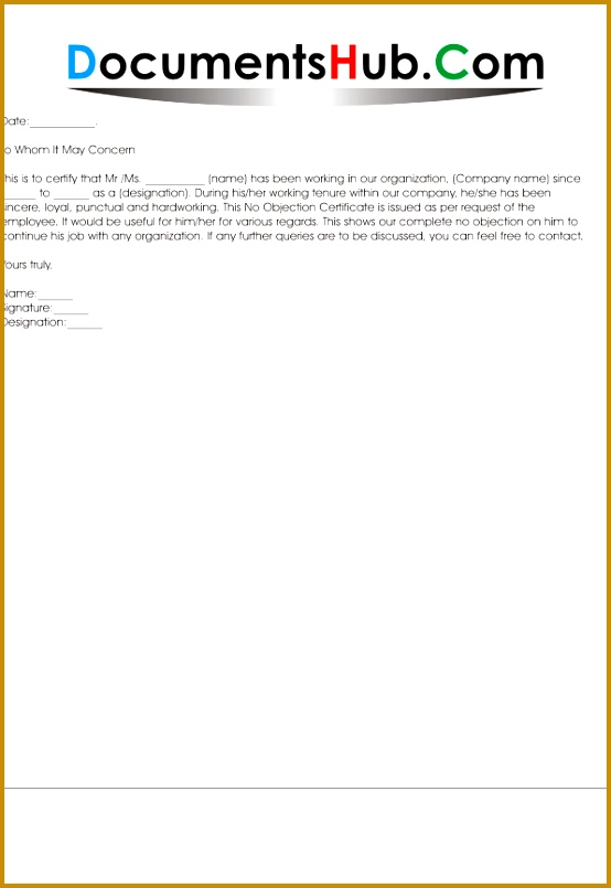 NOC Letter Format for Job Change 805554